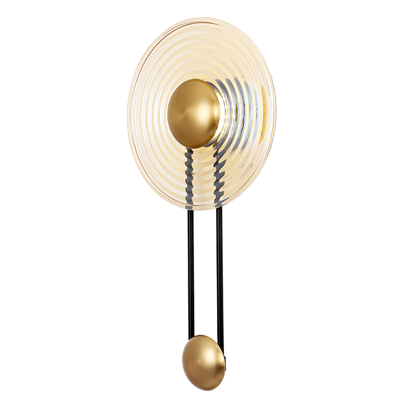 Бра с круглым рифленым плафоном янтарного цвета Savio Glass Disc Light Латунь Черный Янтарный Бра с круглым рифленым плафоном янтарного цвета Savio Glass Disc Light Латунь Черный Янтарный в Казани | Loft Concept
