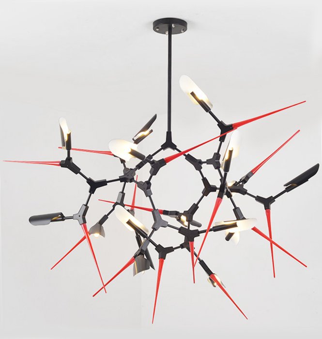 Люстра Red Spikes Chandelier 16 Черный Красный в Казани | Loft Concept 