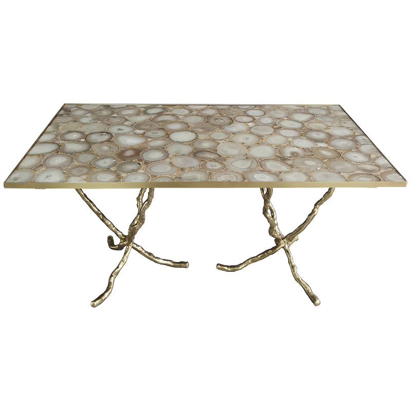 Обеденный стол Agate Design Beige Gold Dining Table Золотой Бежевый Бежево-серый в Казани | Loft Concept 