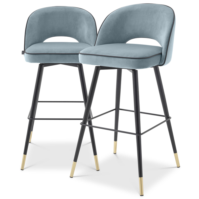 Комплект барных стульев Eichholtz Bar Stool Cliff set of 2 blue Черный Латунь Голубой пастельный в Казани | Loft Concept 