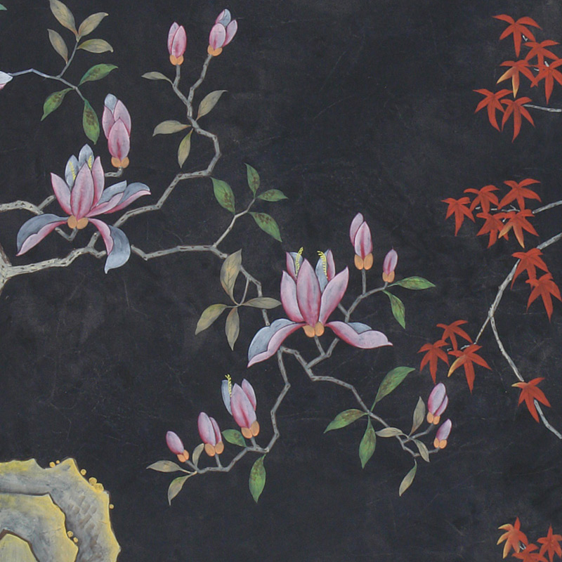 Обои ручная роспись Summer Night Blossom Original colourway on Edo Night painted silk  в Казани | Loft Concept 