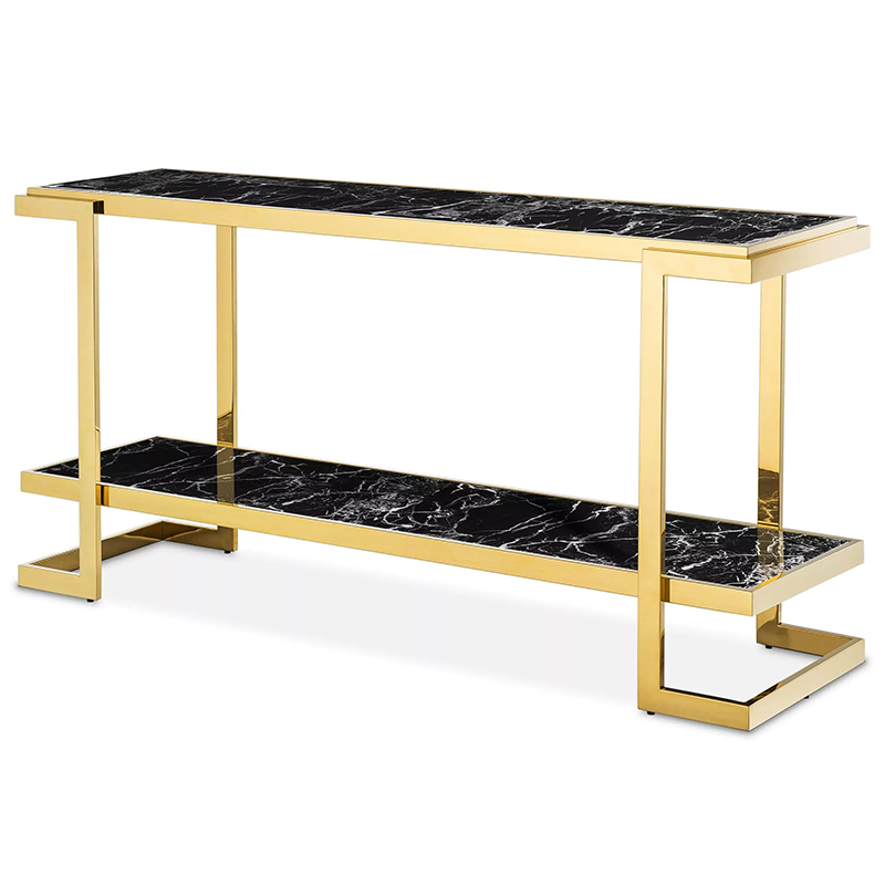 Консоль Eichholtz Console Table Senato Черный Мрамор Nero Глянцевое золото в Казани | Loft Concept 