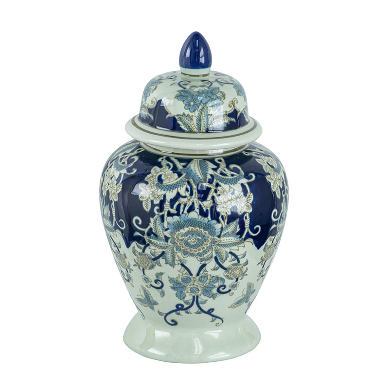 Ваза с крышкой Blue & White Ornament Vase 42 Белый Синий в Казани | Loft Concept 