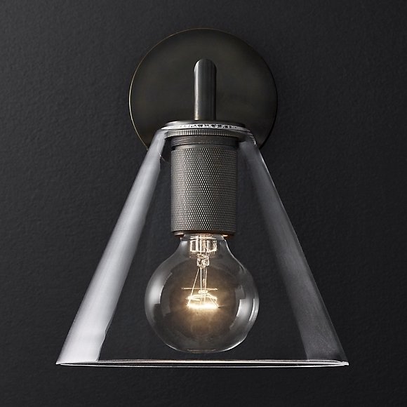 Бра RH Utilitaire Funnel Shade Single Sconce Black Прозрачное Стекло Темная бронза в Казани | Loft Concept 