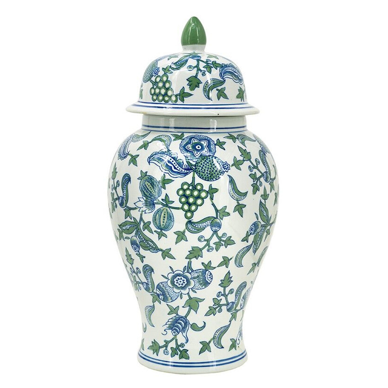 Ваза с крышкой и зелено-голубым рисунком на белом фоне 51 см Blue & White Ornament Белый Синий Ваза с крышкой и зелено-голубым рисунком на белом фоне 51 см Blue & White Ornament Белый Синий в Казани | Loft Concept