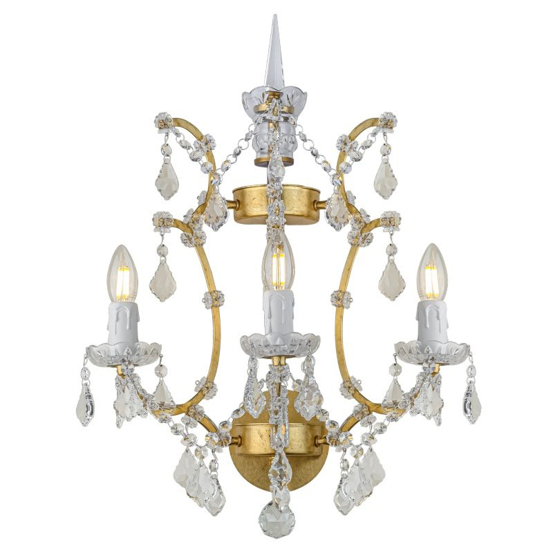 Бра 19th c. Rococo IRON & CLEAR CRYSTAL Gold Wall Lamp Золотой Прозрачное Стекло в Казани | Loft Concept 