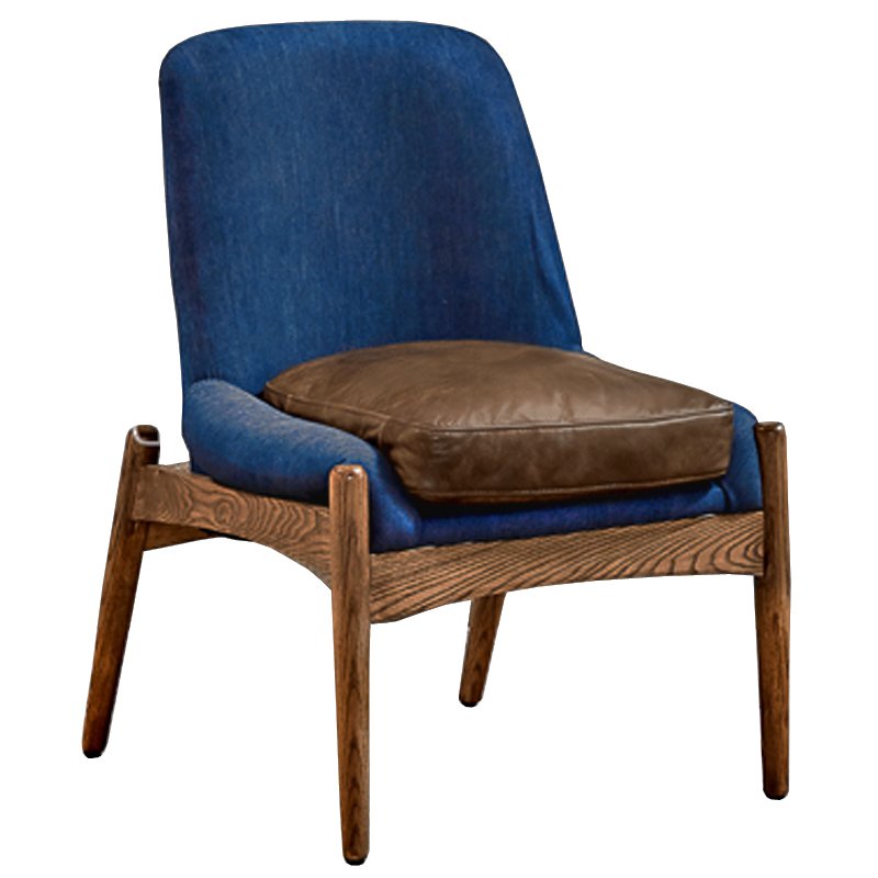 Кресло NAXOS CHAIR BLUE Leather and linen Синий Дерево Табак в Казани | Loft Concept 