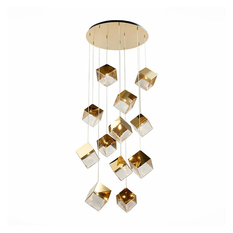 Потолочная люстра Pyrite Chandelier golden cube 12 Золотой Прозрачный в Казани | Loft Concept 