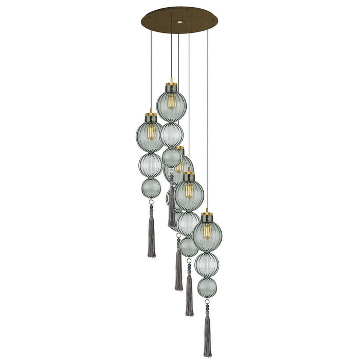 Люстра Heathfield Lighting - Medina Circle 5 Chandelier Хром Латунь Прозрачный Коричневый Голубой в Казани | Loft Concept 