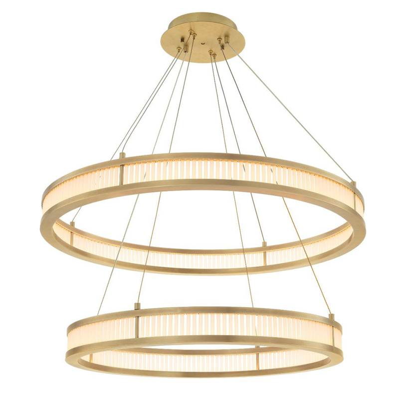 Люстра Eichholtz Chandelier Damien Double Brass Латунь Античная полированная Белое матовое стекло в Казани | Loft Concept 