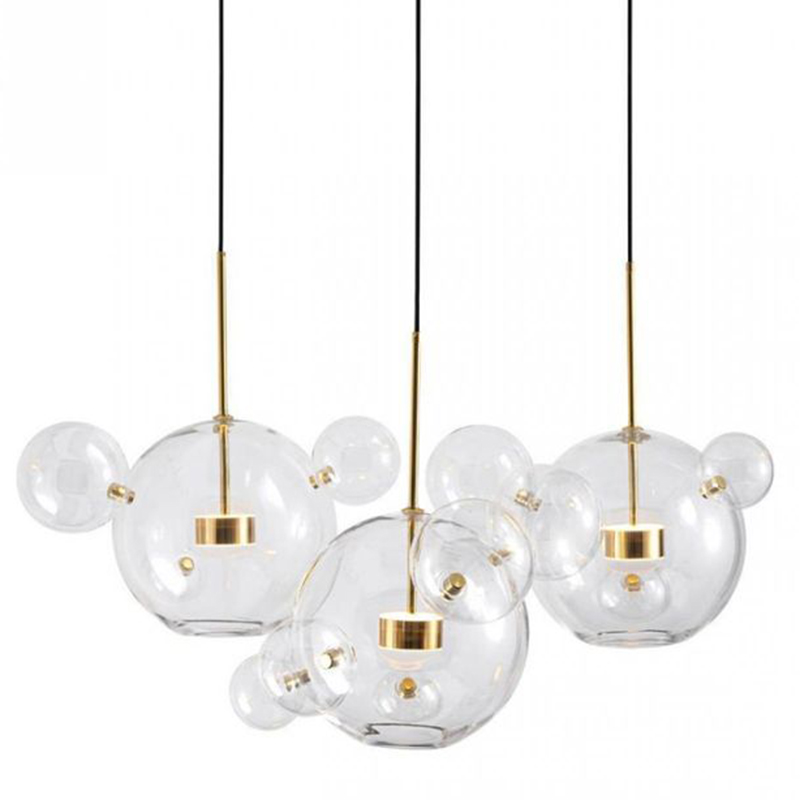 Светодиодный светильник Giopato & Coombes Bubble Chandelier Linear Circle 3 плафона Белый Золотой Прозрачное Стекло в Казани | Loft Concept 