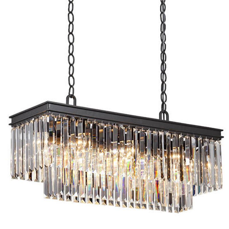 Люстра RH 1920s Odeon Clear Glass Rectangular Chandelier Black iron Длина 80 Прозрачное Стекло Черный матовый в Казани | Loft Concept 