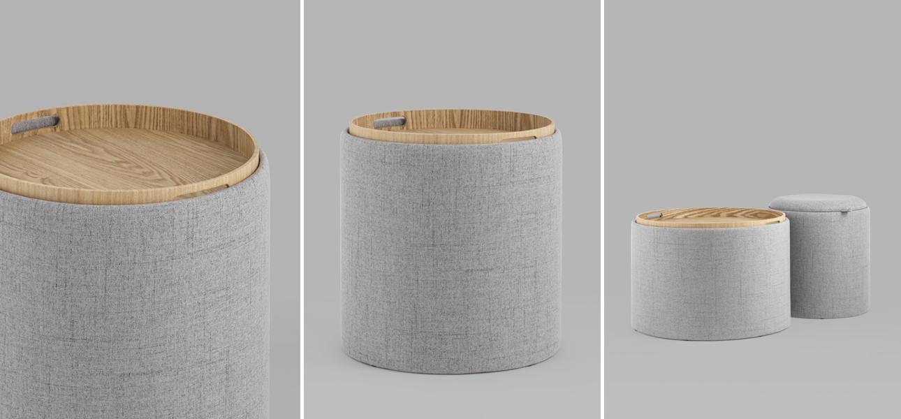 Пуф-столик с ящиком рогожка серый  Bianca высота 44 см - фото