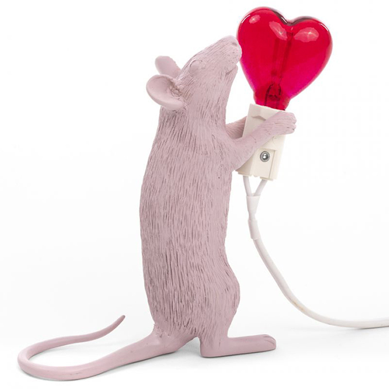 Настольная лампа Seletti Mouse Step Love USB Белый Красный в Казани | Loft Concept 