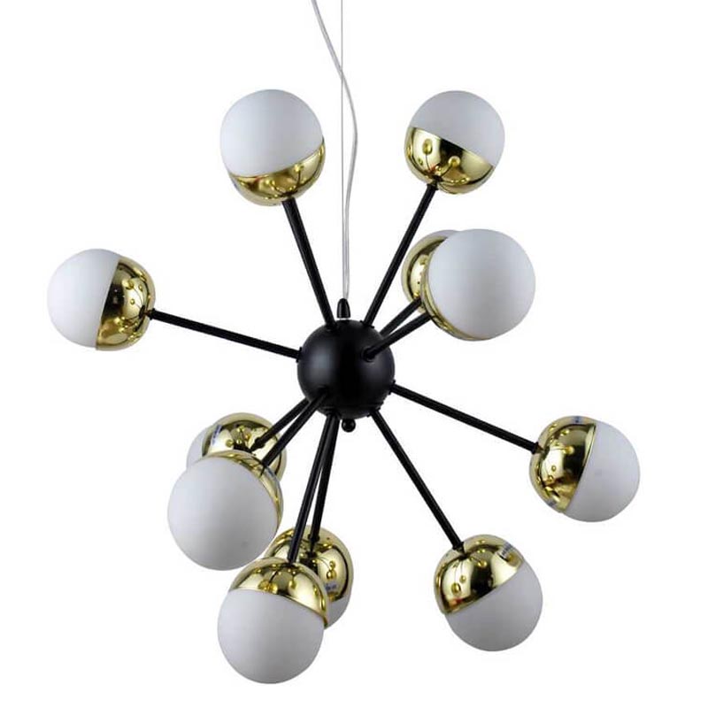 Люстра Sputnik White and Gold Globe Chandelier 12 Черный Золотой Белый в Казани | Loft Concept 