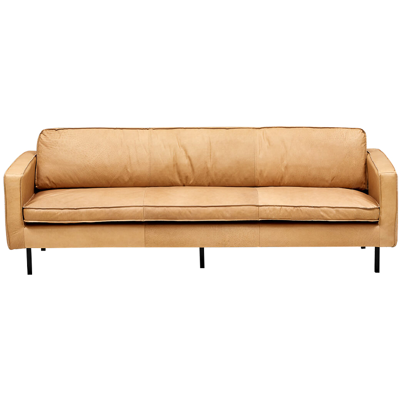 Диван кожаный Adrian Beige Leather Sofa Бежевый Черный в Казани | Loft Concept 