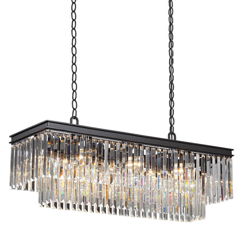 Люстра RH 1920s Odeon Clear Glass Rectangular Chandelier Black iron 100 Черный матовый Прозрачное Стекло в Казани | Loft Concept 