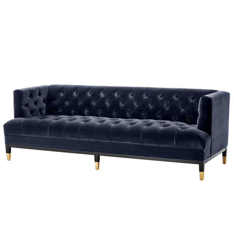 Диван Eichholtz Sofa Castelle midnight blue Темно-синий Черный Латунь в Казани | Loft Concept 