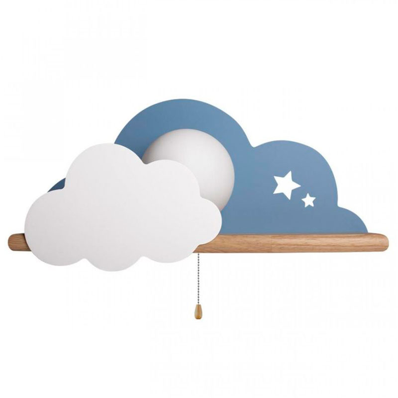 Бра с полкой голубое Облако Wall Lamp Blue Cloud Голубой Древесина в Казани | Loft Concept 