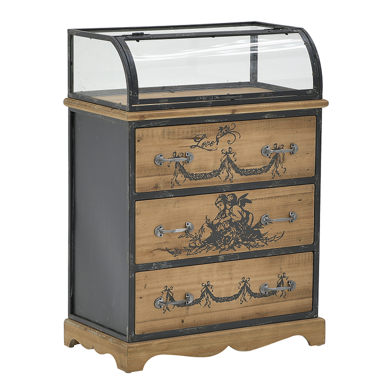 Комод со стеклянной витриной в стиле прованс Lesia Chest of Drawers Черный Коричневый в Казани | Loft Concept 