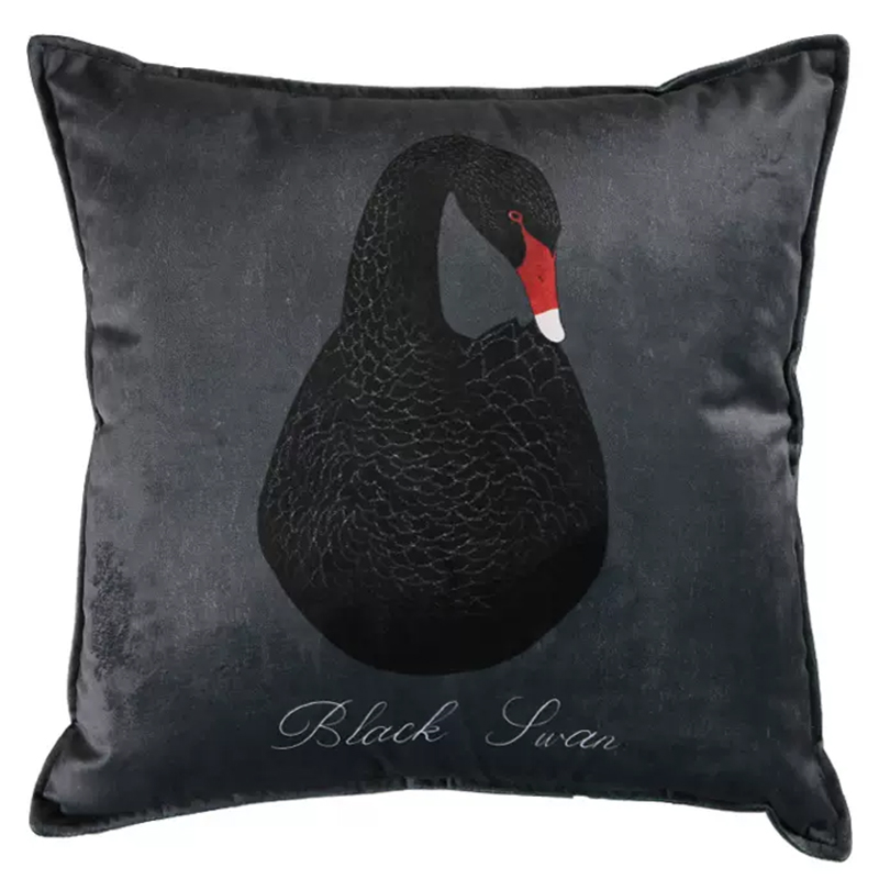 Декоративная подушка Black Swan I Cushion Черная Черный Серый Красный в Казани | Loft Concept 