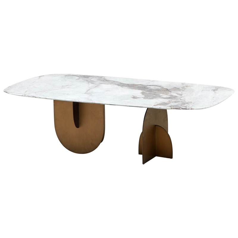 Кофейный стол Aoife Marble Dining Table Латунь Белый Мрамор Bianco Серый в Казани | Loft Concept 