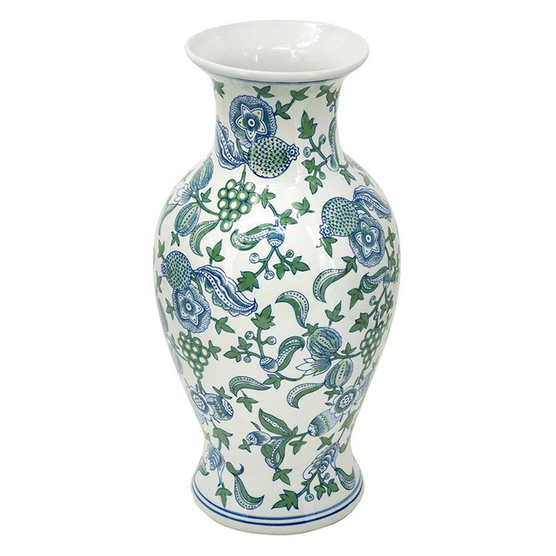 Ваза с зелено-голубым цветочным узором на белом фоне 47 см Blue & White Ornament Белый Синий Зеленый Ваза с зелено-голубым цветочным узором на белом фоне 47 см Blue & White Ornament Белый Синий Зеленый в Казани | Loft Concept