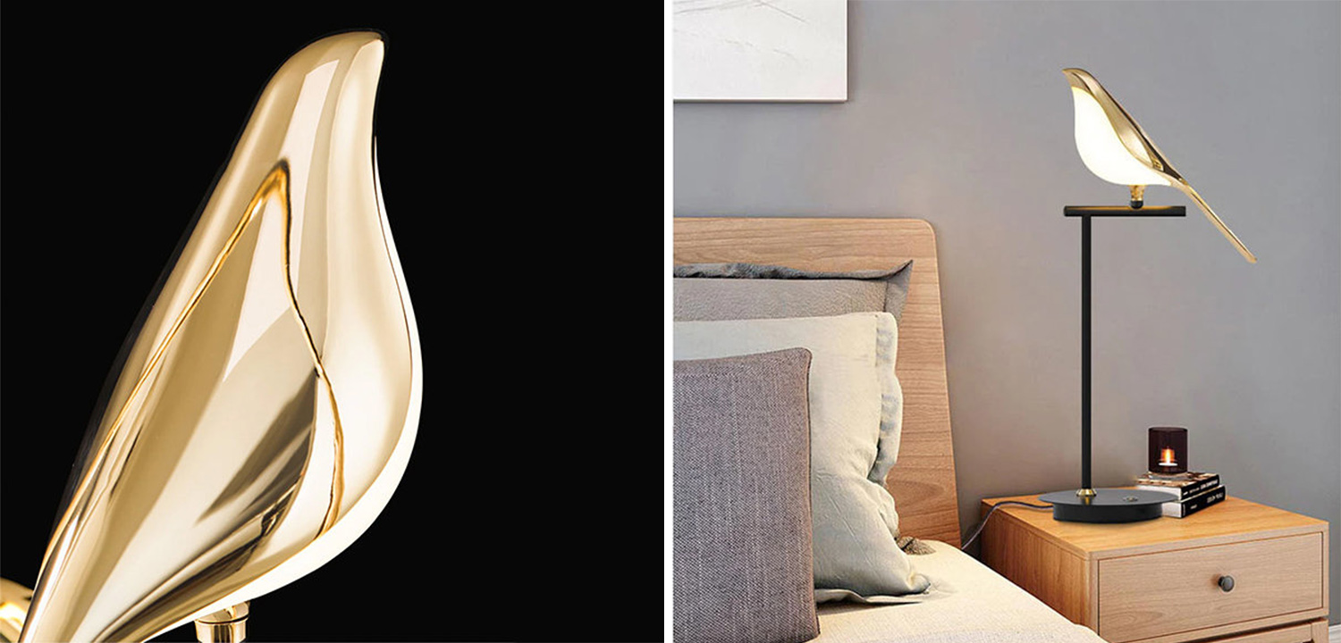 Настольная лампа с золотой птичкой NOMI One bird - фото