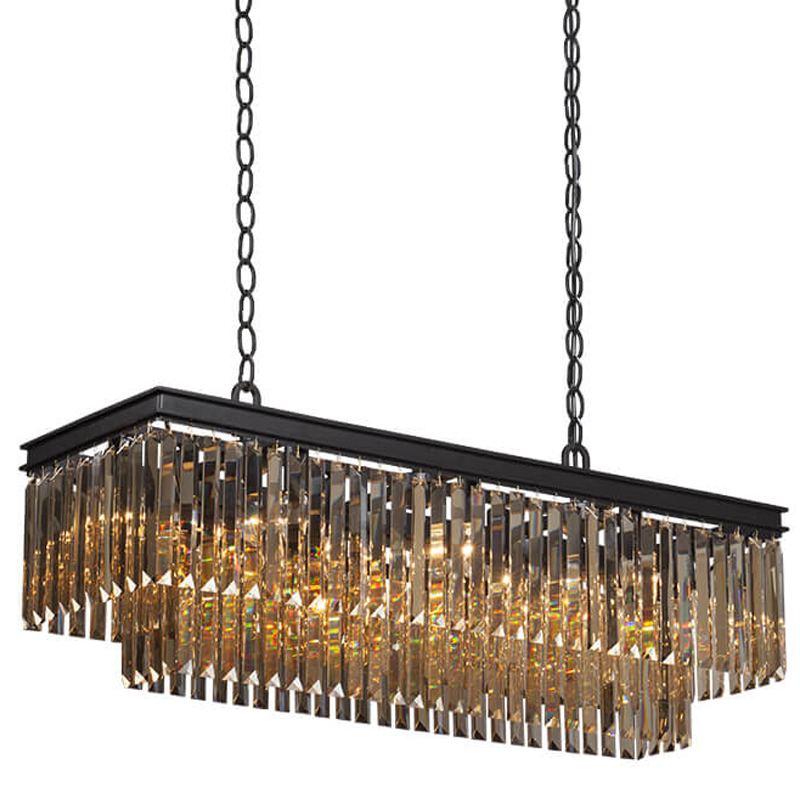 Люстра Odeon Amber Glass Rectangular Chandelier Black iron Янтарное стекло длина 100 Черный матовый в Казани | Loft Concept 