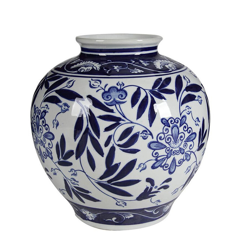 Ваза округлой формы с бело-синим цветочным орнаментом Blue & White Ornament Белый Синий Ваза округлой формы с бело-синим цветочным орнаментом Blue & White Ornament Белый Синий в Казани | Loft Concept