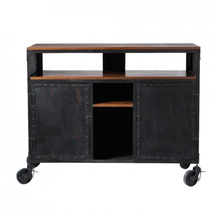 Комод в стиле Индастриал на колёсах Industrial Bar Oak Chest Черный в Казани | Loft Concept 