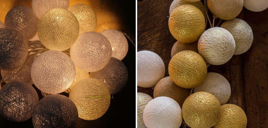 Гирлянда хлопковые фонарики Сotton Ball Gold Mix - Loft-Concept в Казани
