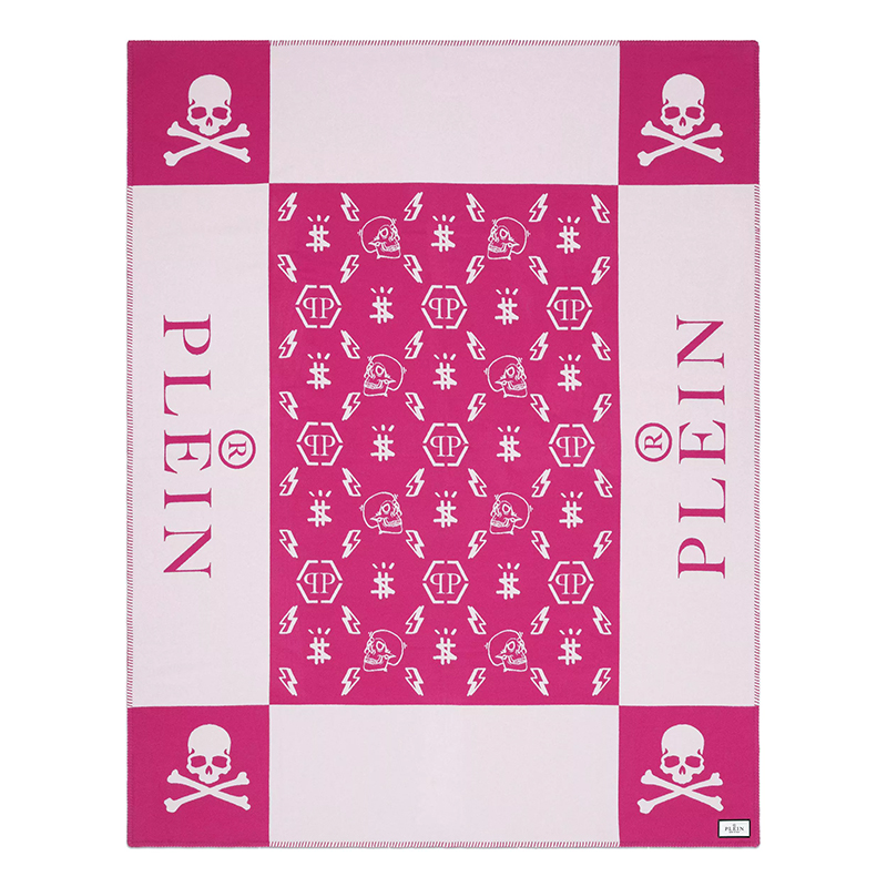 Плед Philipp Plein Plaid Cashmere Skull Pink Розовый Белый в Казани | Loft Concept 