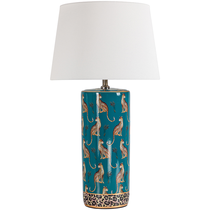 Настольная лампа с абажуром Leopard Lampshade Emerald Изумрудный Белый Коричневый в Казани | Loft Concept 