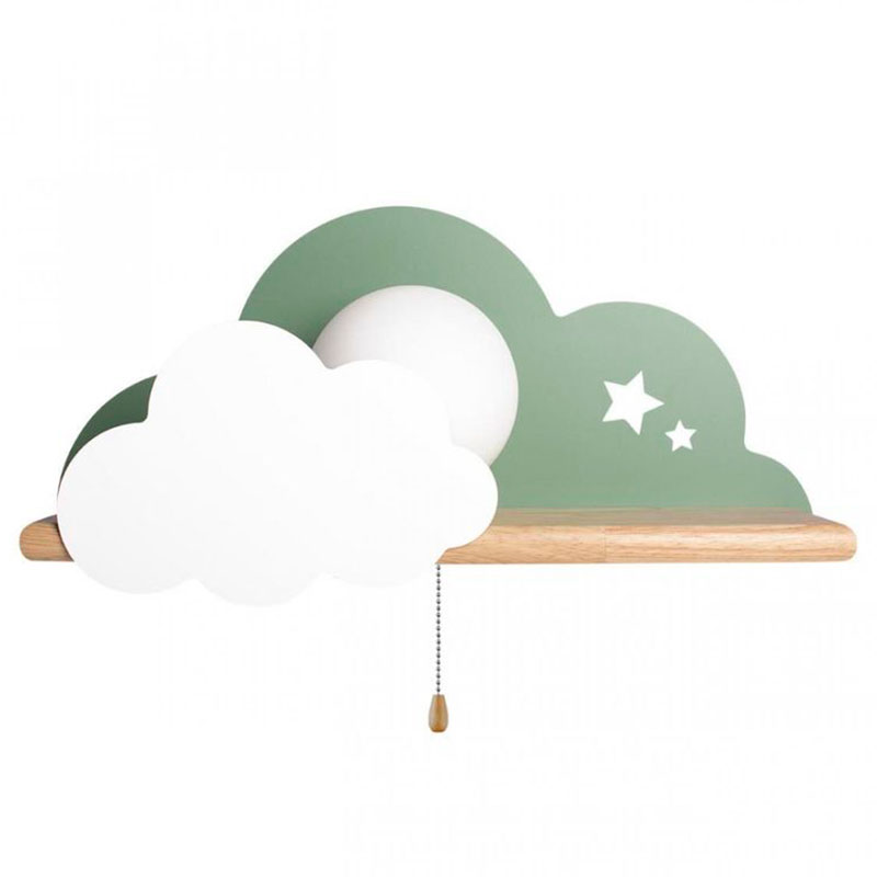 Бра с полкой зелёное Облако Wall Lamp Green Cloud Зеленый Древесина в Казани | Loft Concept 