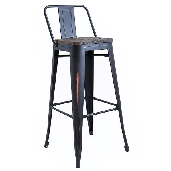 Барный стул Tolix Bar Stool Wood Черный матовый в Казани | Loft Concept 