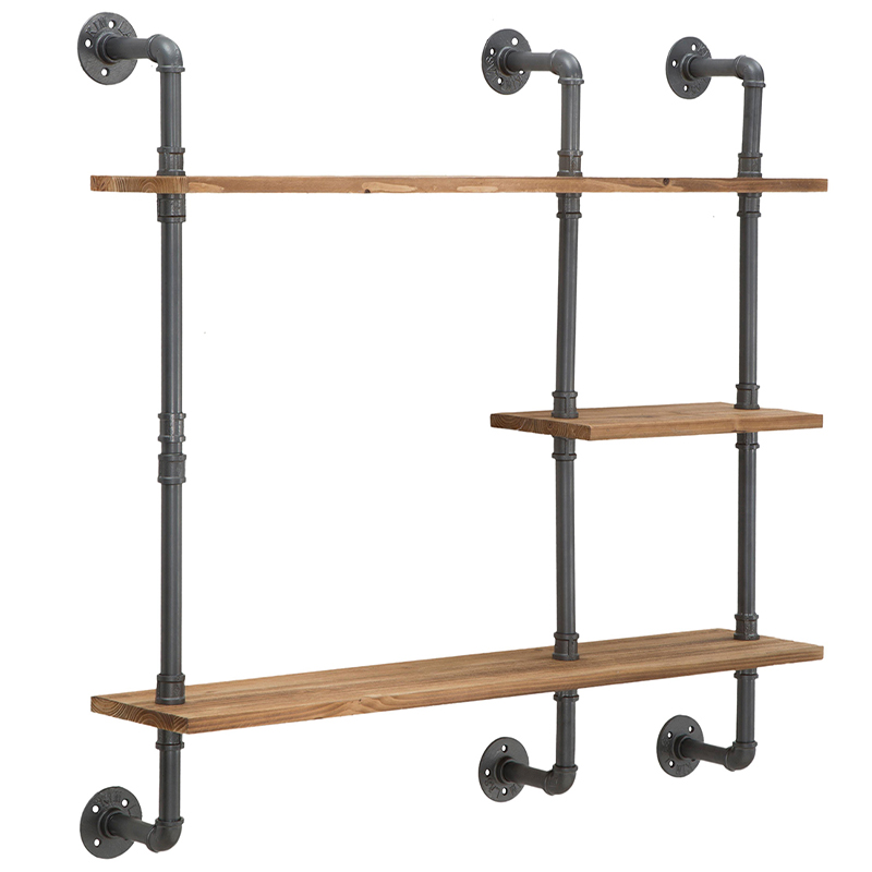 Полка Industrial Wood Metal Shelf Коричневый Серый в Казани | Loft Concept 