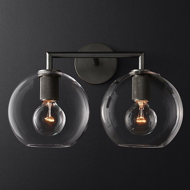 Бра RH Utilitaire Globe Shade Double Sconce Black Прозрачное Стекло Темная бронза в Казани | Loft Concept 