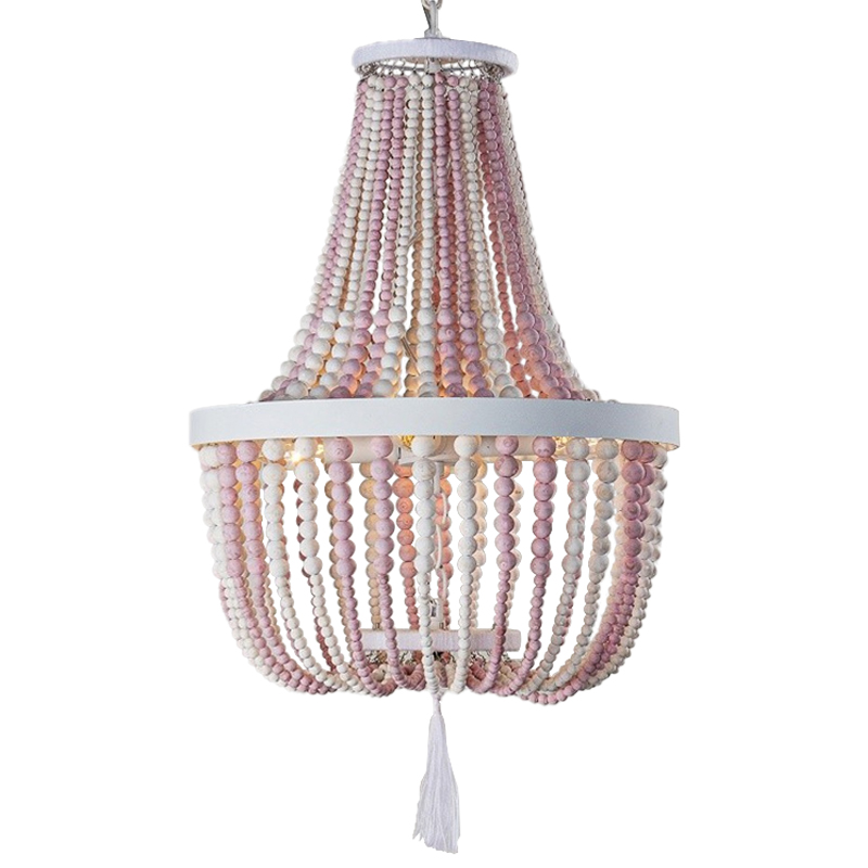 Люстра каплевидной формы украшенная круглыми бусинами розовая Wooden Pink Chandelier Белый Розовый в Казани | Loft Concept 