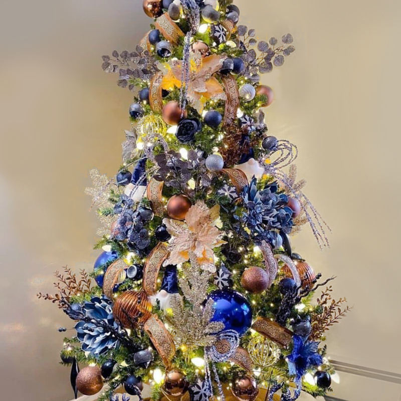 Дизайнерская Ель Синие Цветы Christmas tree Blue flowers Синий Золотой Серебряный в Казани | Loft Concept 