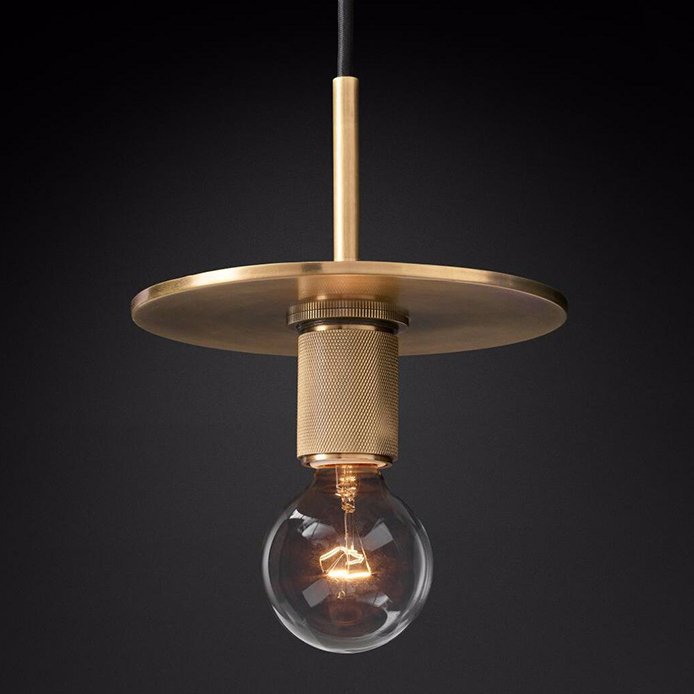 Подвесной светильник RH Utilitaire Disk Shade Pendant Brass Латунь Прозрачное Стекло в Казани | Loft Concept 