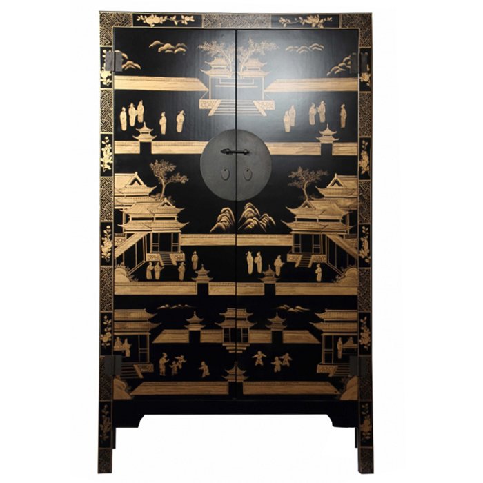 Китайский шкаф Black Gold Cabinet Low Черный в Казани | Loft Concept 