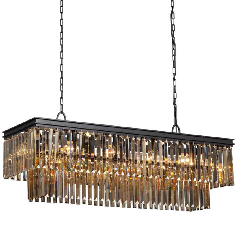 Люстра Odeon Amber Glass Rectangular Chandelier Black iron Янтарное стекло длина 120 Черный матовый в Казани | Loft Concept 