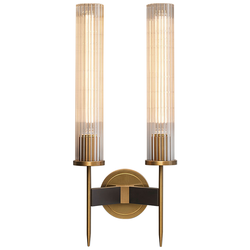 Бра Jonathan Browning ALOUETTE DOUBLE SCONCE Прозрачное Стекло Латунь Черный в Казани | Loft Concept 