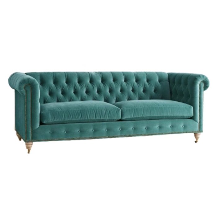 Трехместный диван Velvet Lyre Chesterfield Sofa Серый Фиолетовый Красный Малахит (зеленый) Бирюзовый Голубой пастельный Золотой в Казани | Loft Concept 