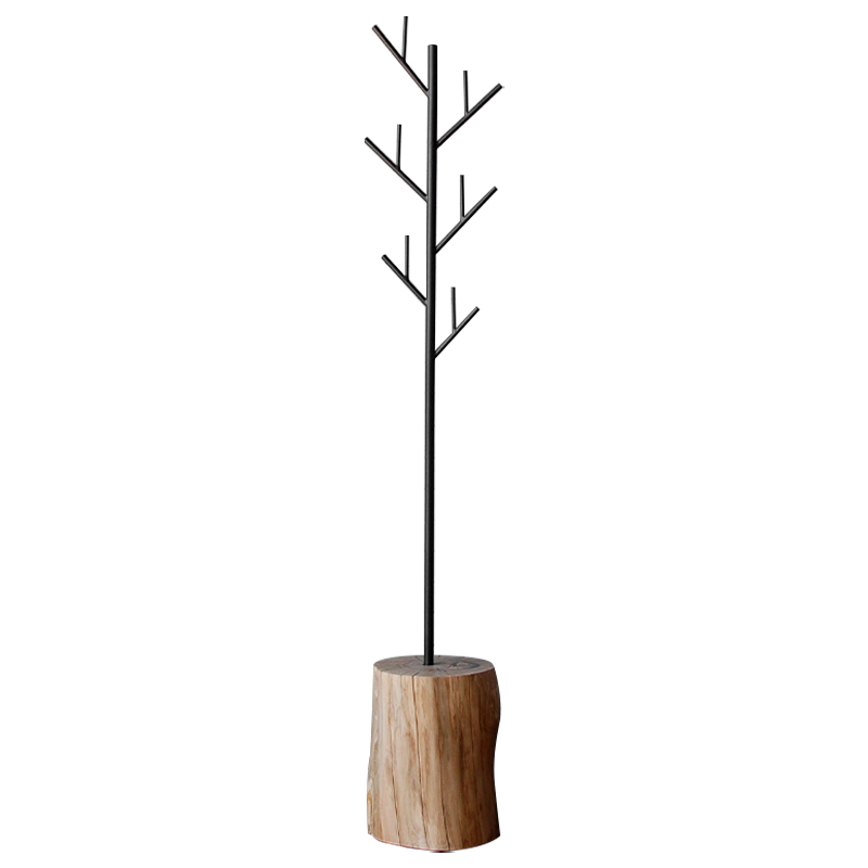 Вешалка Metal Branches and Stump Floor Hanger Black Черный Светлый дуб в Казани | Loft Concept 