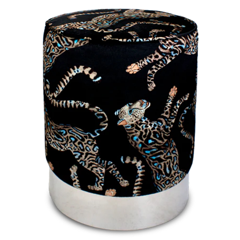 Пуф Леопарды Cheetah Kings Starry Nights Velvet Pouffe Черный Серебряный в Казани | Loft Concept 