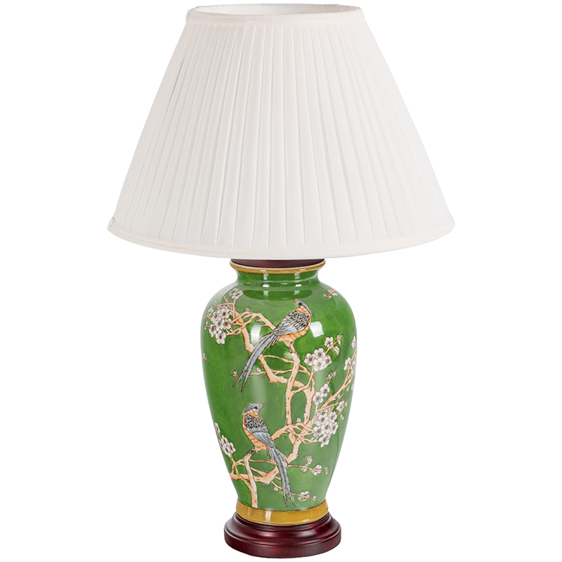 Настольная лампа с абажуром Birds Green Chinoiserie Lampshade Зеленый Белый Коричневый в Казани | Loft Concept 