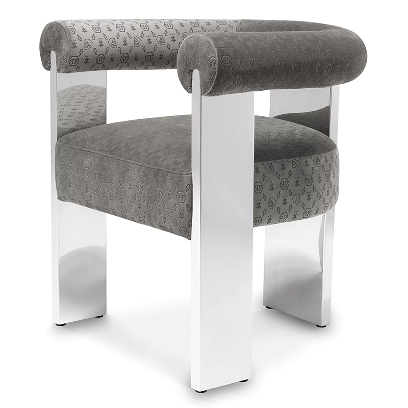 Стул Philipp Plein Dining Chair Icon Grey Серый Хром в Казани | Loft Concept 