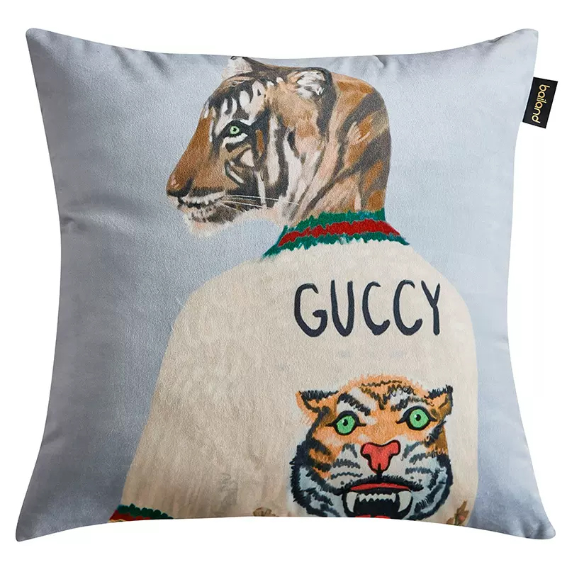 Декоративная подушка Стиль Gucci Tiger Cushion Grey Серый Мульти в Казани | Loft Concept 